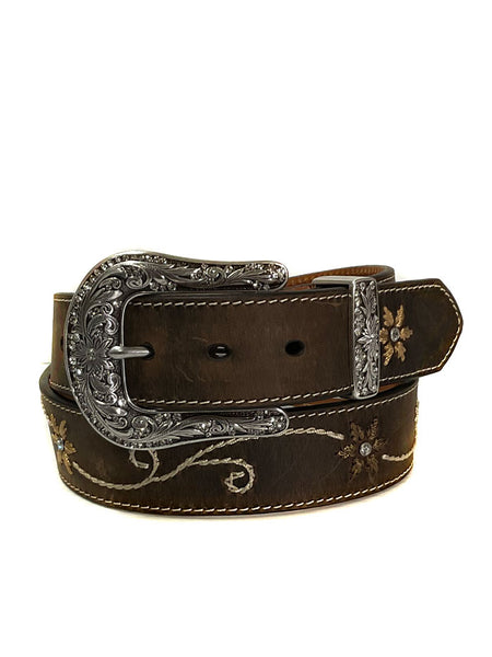 Nocona N3447044 Ladies Embroidered Belt Brown front view. If you need any assistance with this item or the purchase of this item please call us at five six one seven four eight eight eight zero one Monday through Saturday 10:00a.m EST to 8:00 p.m EST