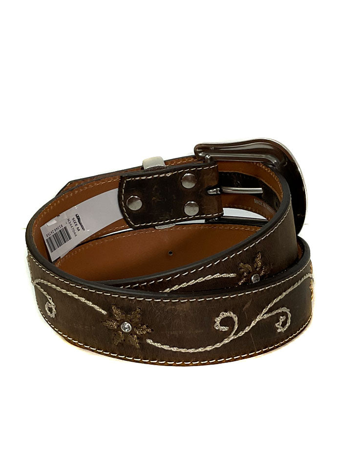 Nocona N3447044 Ladies Embroidered Belt Brown front view. If you need any assistance with this item or the purchase of this item please call us at five six one seven four eight eight eight zero one Monday through Saturday 10:00a.m EST to 8:00 p.m EST