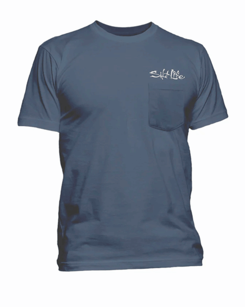 Salt Life SLM10962 Mens Simply Salty Short Sleeve Pocket Tee Washed Navy front view
