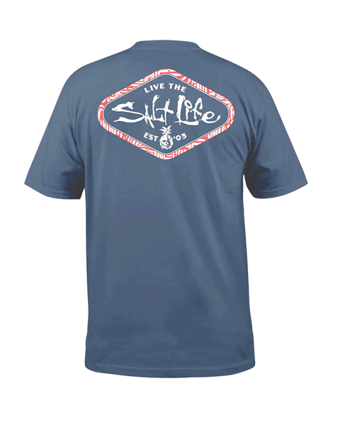 Salt Life SLM10962 Mens Simply Salty Short Sleeve Pocket Tee Washed Navy back view