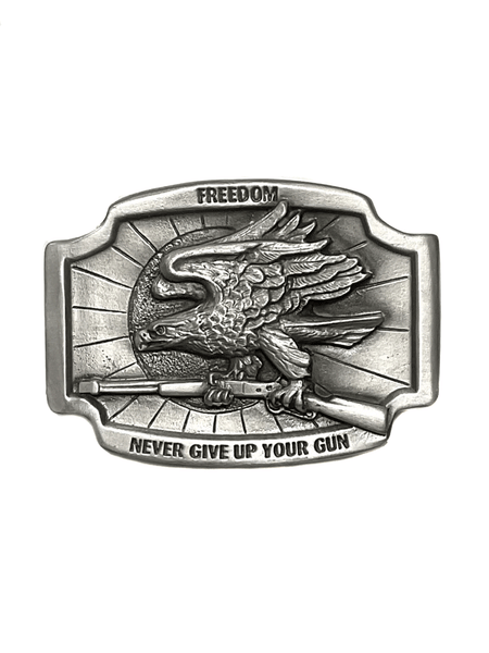 Colorado Silver Star E20-P Freedom Eagle Clutching Rifle Belt Buckle Pewter front view. If you need any assistance with this item or the purchase of this item please call us at five six one seven four eight eight eight zero one Monday through Saturday 10:00a.m EST to 8:00 p.m EST