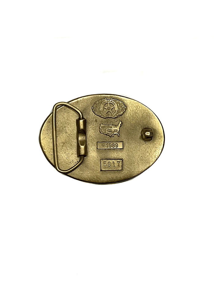 Colorado Silver Star 5917-B Buffalo Scene Oval Belt Buckle Brass front view. If you need any assistance with this item or the purchase of this item please call us at five six one seven four eight eight eight zero one Monday through Saturday 10:00a.m EST to 8:00 p.m EST