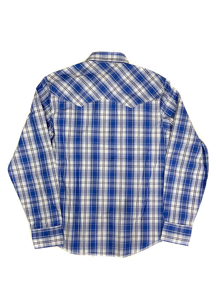 Wrangler 112318679 Mens Fashion Snap Long Sleeve Shirt Blue front view. If you need any assistance with this item or the purchase of this item please call us at five six one seven four eight eight eight zero one Monday through Saturday 10:00a.m EST to 8:00 p.m EST