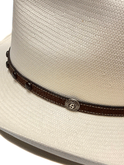 Stetson SSCPRS-403481 CYPRUS 8X Western Straw Hat Natural band close up. If you need any assistance with this item or the purchase of this item please call us at five six one seven four eight eight eight zero one Monday through Saturday 10:00a.m EST to 8:00 p.m EST