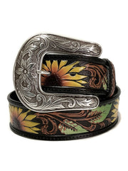Nocona N320002301 Womens Sunflower Tooled Leather Belt Black front view