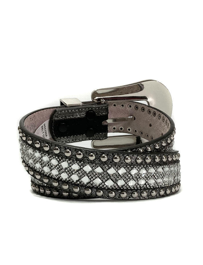 Nocona N320004036 Womens Studded Bling Leather Belt Silver front view