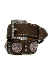 Nocona N4427044 Kids Fashion Heart Belt Brown front view. If you need any assistance with this item or the purchase of this item please call us at five six one seven four eight eight eight zero one Monday through Saturday 10:00a.m EST to 8:00 p.m EST