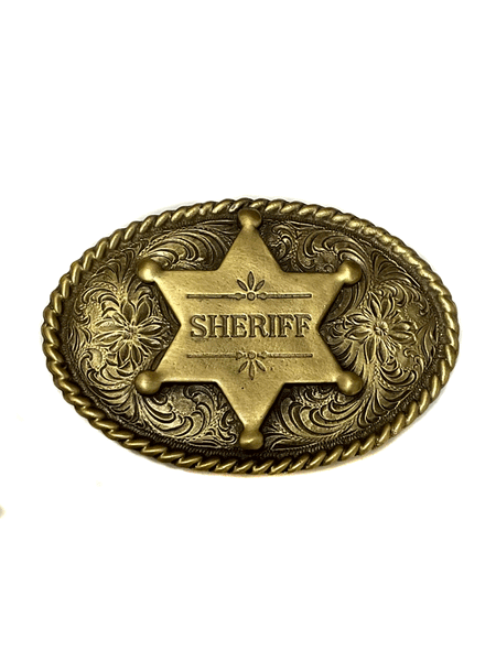 Colorado Silver Star 5158-B Sheriff Oval Belt Buckle Brass front view. If you need any assistance with this item or the purchase of this item please call us at five six one seven four eight eight eight zero one Monday through Saturday 10:00a.m EST to 8:00 p.m EST