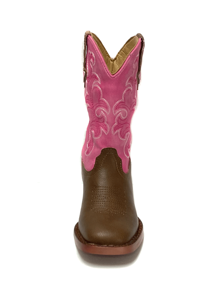 Roper 3088 Kids Blaze Square Toe Boot Pink And Brown kids and toddler dront and side view. If you need any assistance with this item or the purchase of this item please call us at five six one seven four eight eight eight zero one Monday through Saturday 10:00a.m EST to 8:00 p.m EST