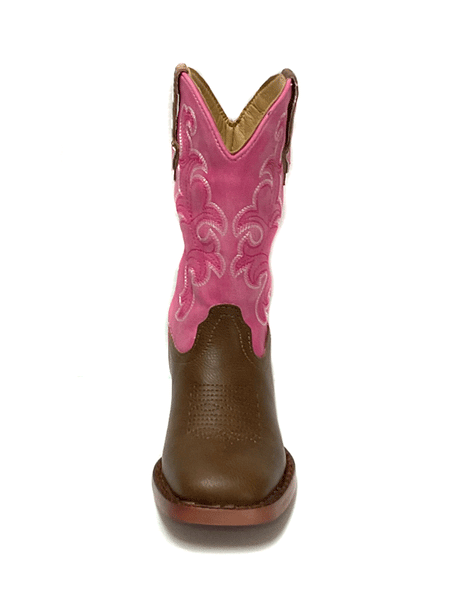 Roper 3088 Kids Blaze Square Toe Boot Pink And Brown front view. If you need any assistance with this item or the purchase of this item please call us at five six one seven four eight eight eight zero one Monday through Saturday 10:00a.m EST to 8:00 p.m EST