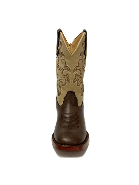Roper 3089 Kids Blaze Square Toe Boot Tan And Brown front view. If you need any assistance with this item or the purchase of this item please call us at five six one seven four eight eight eight zero one Monday through Saturday 10:00a.m EST to 8:00 p.m EST