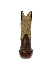 Roper 3089 Kids Blaze Square Toe Boot Tan And Brown front view. If you need any assistance with this item or the purchase of this item please call us at five six one seven four eight eight eight zero one Monday through Saturday 10:00a.m EST to 8:00 p.m EST