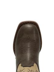 Roper 3089 Kids Blaze Square Toe Boot Tan And Brown toe view from above. If you need any assistance with this item or the purchase of this item please call us at five six one seven four eight eight eight zero one Monday through Saturday 10:00a.m EST to 8:00 p.m EST