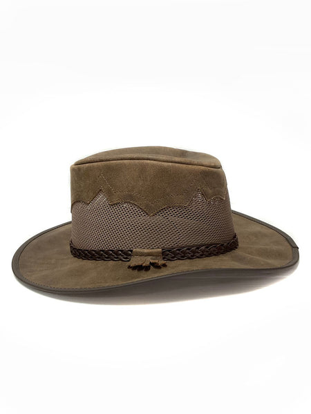 American Hat Makers SIROCCO Wide Brim Sun Hat Bomber Brown side view. If you need any assistance with this item or the purchase of this item please call us at five six one seven four eight eight eight zero one Monday through Saturday 10:00a.m EST to 8:00 p.m EST