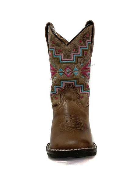 Roper 09-018-0912-2569 BR Kids Monterey Aztec leather Boot Brown front view. If you need any assistance with this item or the purchase of this item please call us at five six one seven four eight eight eight zero one Monday through Saturday 10:00a.m EST to 8:00 p.m EST