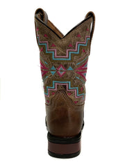 Roper 09-018-0912-2569 BR Kids Monterey Aztec leather Boot Brown back view. If you need any assistance with this item or the purchase of this item please call us at five six one seven four eight eight eight zero one Monday through Saturday 10:00a.m EST to 8:00 p.m EST