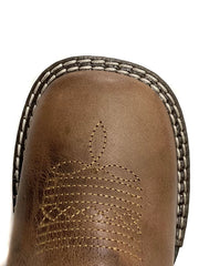Roper 09-018-0912-2569 BR Kids Monterey Aztec leather Boot Brown toe view. If you need any assistance with this item or the purchase of this item please call us at five six one seven four eight eight eight zero one Monday through Saturday 10:00a.m EST to 8:00 p.m EST