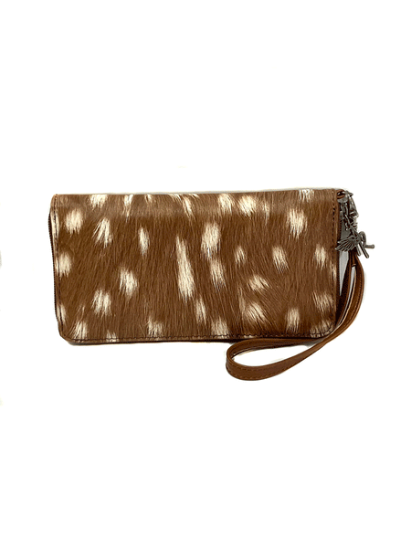 Angel Ranch D330000902 Ladies Zip Clutch Wallet Deer Collection Brown back view. If you need any assistance with this item or the purchase of this item please call us at five six one seven four eight eight eight zero one Monday through Saturday 10:00a.m EST to 8:00 p.m EST