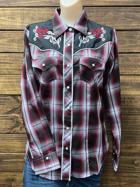 Ely Cattleman 15324948-BU Womens Long Sleeve Plaid Western Shirt Burgundy front view. If you need any assistance with this item or the purchase of this item please call us at five six one seven four eight eight eight zero one Monday through Saturday 10:00a.m EST to 8:00 p.m EST