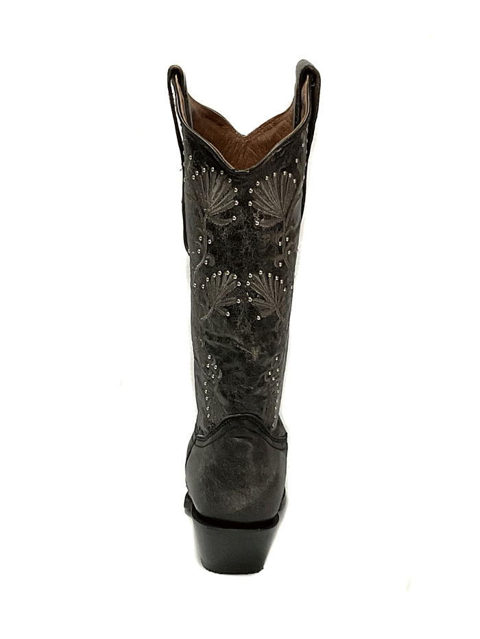 Circle G L2069 Ladies Embroidery & Studs Boots Distressed Black front and side view. If you need any assistance with this item or the purchase of this item please call us at five six one seven four eight eight eight zero one Monday through Saturday 10:00a.m EST to 8:00 p.m EST