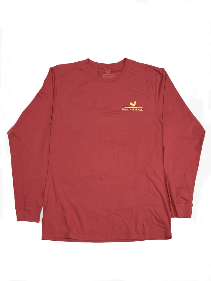 Beach & Barn HAY BARREL Long Sleeve Tee Brick back view. If you need any assistance with this item or the purchase of this item please call us at five six one seven four eight eight eight zero one Monday through Saturday 10:00a.m EST to 8:00 p.m EST