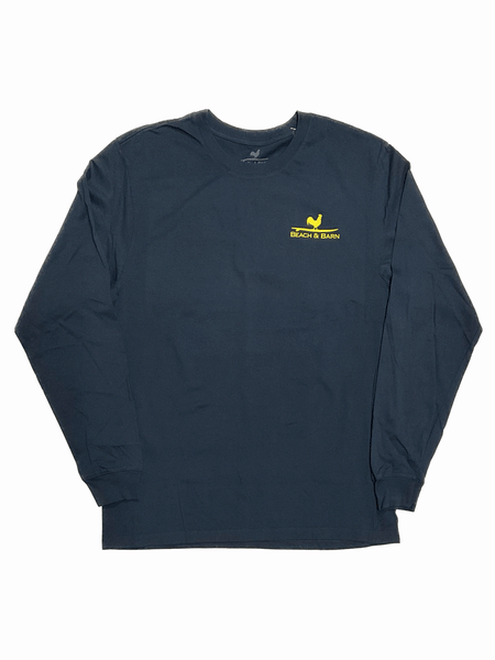Beach & Barn WAVY GRAVY Long Sleeve Tee Navy front view. If you need any assistance with this item or the purchase of this item please call us at five six one seven four eight eight eight zero one Monday through Saturday 10:00a.m EST to 8:00 p.m EST