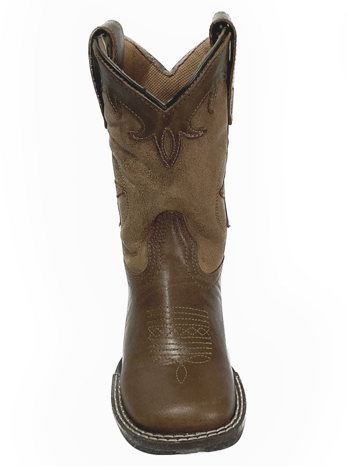 Roper 09-018-0912-2570 Kids Square Toe Western Boot Brown side / front view. If you need any assistance with this item or the purchase of this item please call us at five six one seven four eight eight eight zero one Monday through Saturday 10:00a.m EST to 8:00 p.m EST