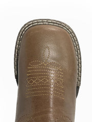 Roper 09-018-0912-2570 Kids Square Toe Western Boot Brown toe view. If you need any assistance with this item or the purchase of this item please call us at five six one seven four eight eight eight zero one Monday through Saturday 10:00a.m EST to 8:00 p.m EST