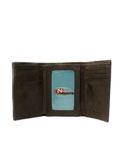 Nocona N500034002 Mens Calf Hair Tooled Edge Trifold Wallet Brown inside view. If you need any assistance with this item or the purchase of this item please call us at five six one seven four eight eight eight zero one Monday through Saturday 10:00a.m EST to 8:00 p.m EST