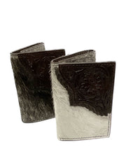 Nocona N500034002 Mens Calf Hair Tooled Edge Trifold Wallet Brown folded view pair . If you need any assistance with this item or the purchase of this item please call us at five six one seven four eight eight eight zero one Monday through Saturday 10:00a.m EST to 8:00 p.m EST