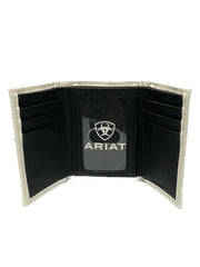 Ariat A3542405 Mens Trifold Logo Wallet Grey inside view. If you need any assistance with this item or the purchase of this item please call us at five six one seven four eight eight eight zero one Monday through Saturday 10:00a.m EST to 8:00 p.m EST