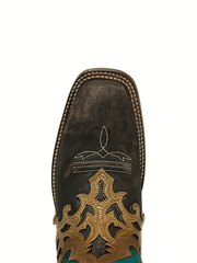 Corral Z5099 Ladies Overlay And Embroidery Square Toe Western Boot Blue Tobacco toe view from above. If you need any assistance with this item or the purchase of this item please call us at five six one seven four eight eight eight zero one Monday through Saturday 10:00a.m EST to 8:00 p.m EST