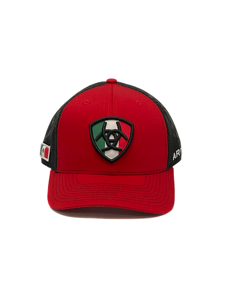 Ariat A300011704 Snapback 112 Mexican Flag Patch Cap Red full front view. If you need any assistance with this item or the purchase of this item please call us at five six one seven four eight eight eight zero one Monday through Saturday 10:00a.m EST to 8:00 p.m EST