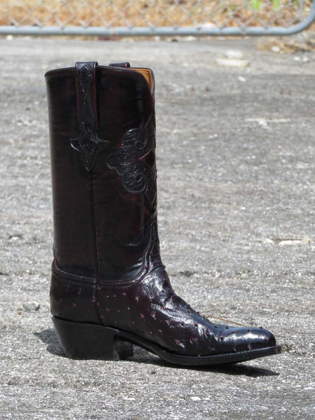 Lucchese L1182.24 Mens Classic Quill Ostrich Western Boots Black Cherry side view. If you need any assistance with this item or the purchase of this item please call us at five six one seven four eight eight eight zero one Monday through Saturday 10:00a.m EST to 8:00 p.m EST