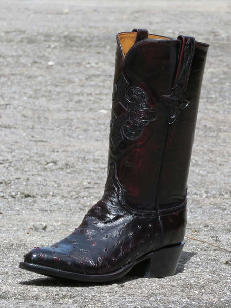 Lucchese L1182.24 Mens Classic Quill Ostrich Western Boots Black Cherry alternative side / front view. If you need any assistance with this item or the purchase of this item please call us at five six one seven four eight eight eight zero one Monday through Saturday 10:00a.m EST to 8:00 p.m EST