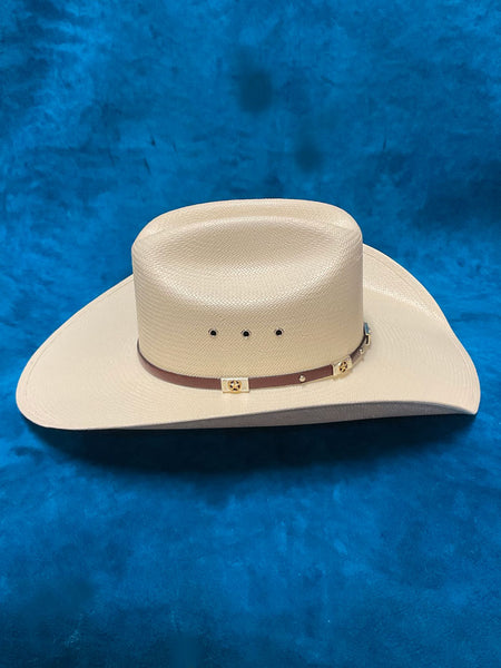 Larry Mahan MS2442ALAL 10X Alamo Straw Hat Ivory side view. If you need any assistance with this item or the purchase of this item please call us at five six one seven four eight eight eight zero one Monday through Saturday 10:00a.m EST to 8:00 p.m EST