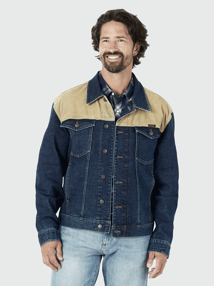Wrangler 112318259 Mens Contrast Corduroy Yoke Unlined Denim Wrangler 112318259 Mens Contrast Corduroy Yoke Unlined Denim