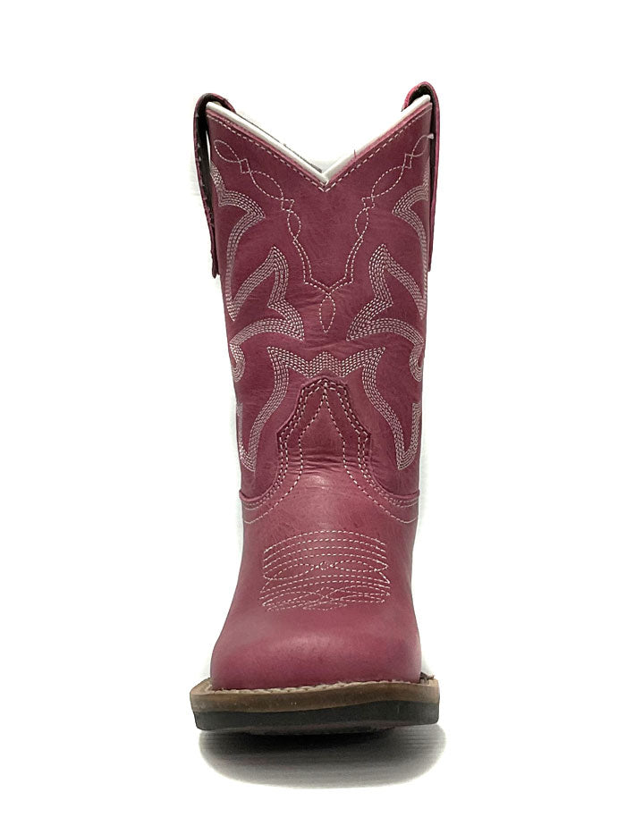 Roper 09-018-0911-3083 Kids Monterey Burnished Leather Boot Pink side and front view. If you need any assistance with this item or the purchase of this item please call us at five six one seven four eight eight eight zero one Monday through Saturday 10:00a.m EST to 8:00 p.m EST