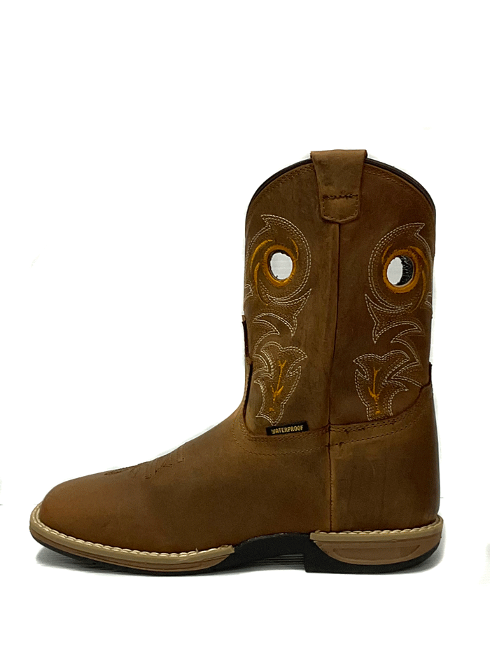 Dan Post DPC3964 Youth Storms Eye Jr Leather Boots Brown front and side view. If you need any assistance with this item or the purchase of this item please call us at five six one seven four eight eight eight zero one Monday through Saturday 10:00a.m EST to 8:00 p.m EST