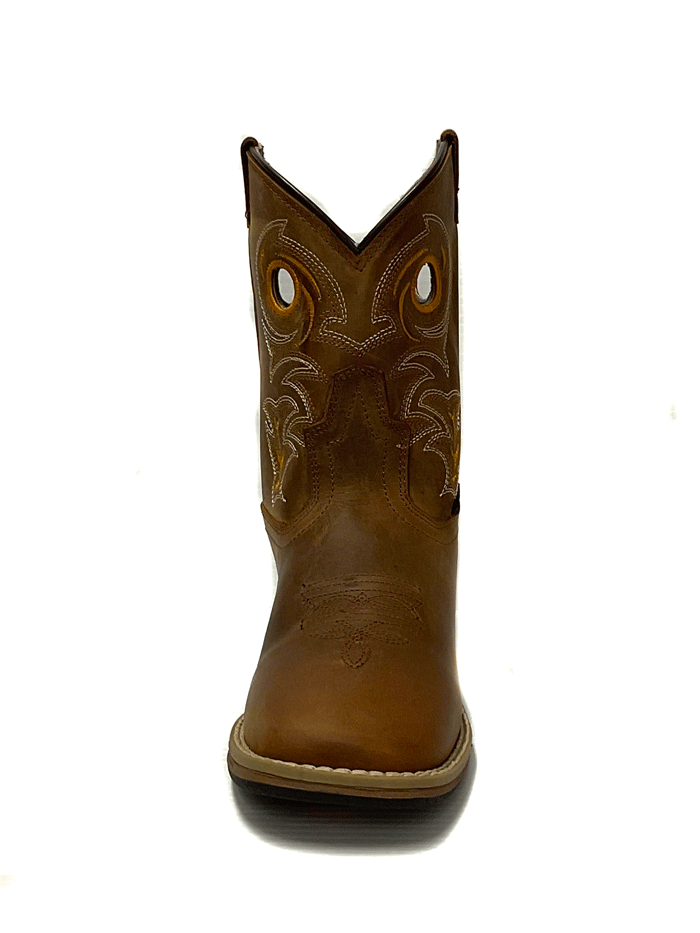 Dan Post DPC3964 Youth Storms Eye Jr Leather Boots Brown front and side view. If you need any assistance with this item or the purchase of this item please call us at five six one seven four eight eight eight zero one Monday through Saturday 10:00a.m EST to 8:00 p.m EST