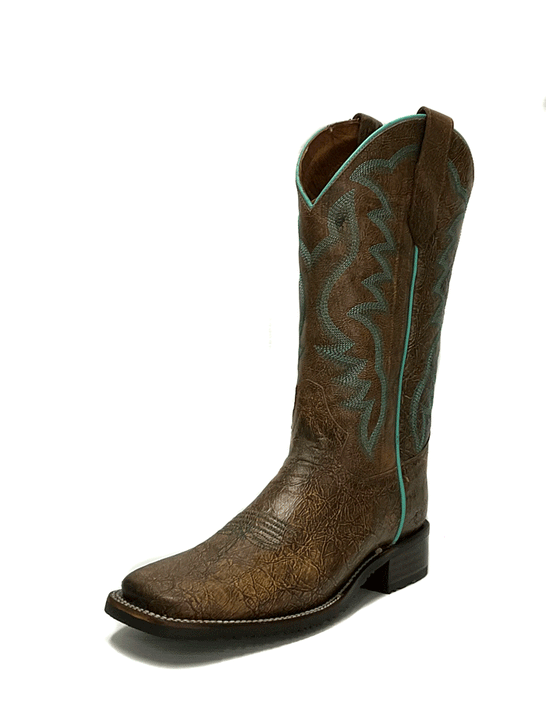 Circle G L5722 Ladies Embroidery Wide Square Toe Rubber Sole Boot Peanut front and side view. If you need any assistance with this item or the purchase of this item please call us at five six one seven four eight eight eight zero one Monday through Saturday 10:00a.m EST to 8:00 p.m EST