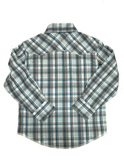 Wrangler 112324657 Kids Long Sleeve Shirt Blue back view. If you need any assistance with this item or the purchase of this item please call us at five six one seven four eight eight eight zero one Monday through Saturday 10:00a.m EST to 8:00 p.m EST