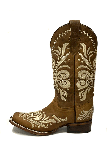 Circle G L5409 Ladies Embroidery Square Toe Boot Tan side view. If you need any assistance with this item or the purchase of this item please call us at five six one seven four eight eight eight zero one Monday through Saturday 10:00a.m EST to 8:00 p.m EST