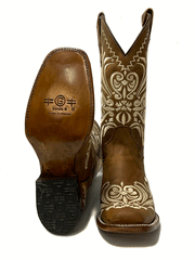 Circle G L5409 Ladies Embroidery Square Toe Boot Tan front and sole view. If you need any assistance with this item or the purchase of this item please call us at five six one seven four eight eight eight zero one Monday through Saturday 10:00a.m EST to 8:00 p.m EST