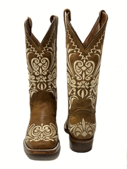 Circle G L5409 Ladies Embroidery Square Toe Boot Tan front and back view. If you need any assistance with this item or the purchase of this item please call us at five six one seven four eight eight eight zero one Monday through Saturday 10:00a.m EST to 8:00 p.m EST