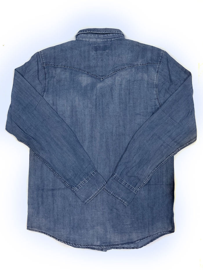 Kimes Ranch GRIMES Mens Long Sleeve Snap Denim Shirt Dark Indigo front view. If you need any assistance with this item or the purchase of this item please call us at five six one seven four eight eight eight zero one Monday through Saturday 10:00a.m EST to 8:00 p.m EST