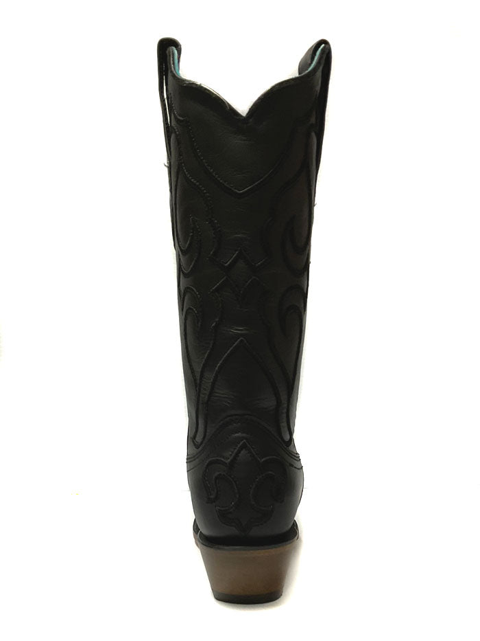 Corral Z5072 Ladies Matching Stiching Pattern & Inlay Boot Black side and front view. If you need any assistance with this item or the purchase of this item please call us at five six one seven four eight eight eight zero one Monday through Saturday 10:00a.m EST to 8:00 p.m EST