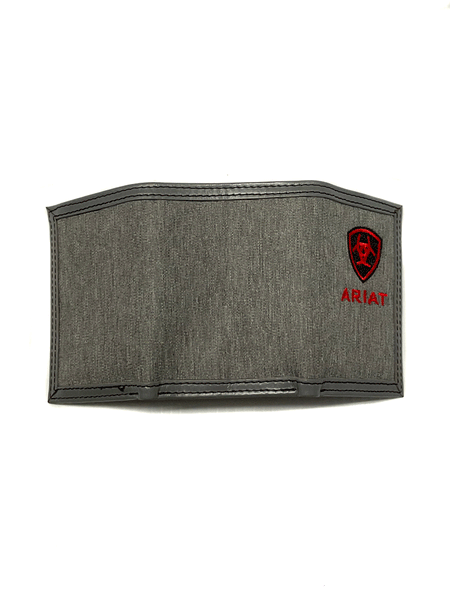 Ariat A3542404 Mens Trifold Logo Wallet Grey And Red back view. If you need any assistance with this item or the purchase of this item please call us at five six one seven four eight eight eight zero one Monday through Saturday 10:00a.m EST to 8:00 p.m EST