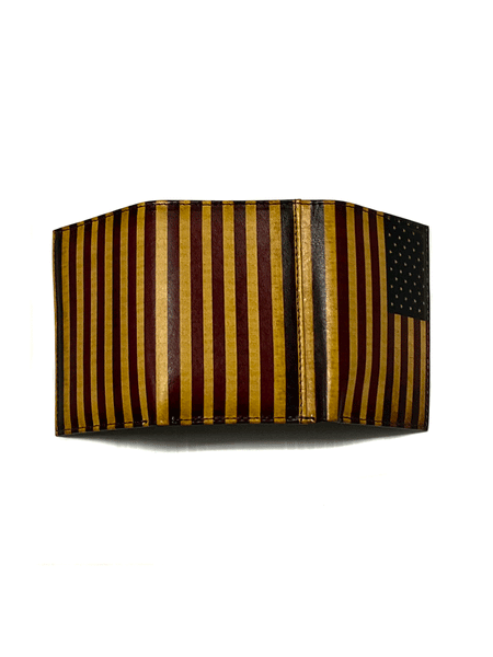 Nocona N5416597 Mens Vintage USA Flag Trifold Wallet back view open. If you need any assistance with this item or the purchase of this item please call us at five six one seven four eight eight eight zero one Monday through Saturday 10:00a.m EST to 8:00 p.m EST