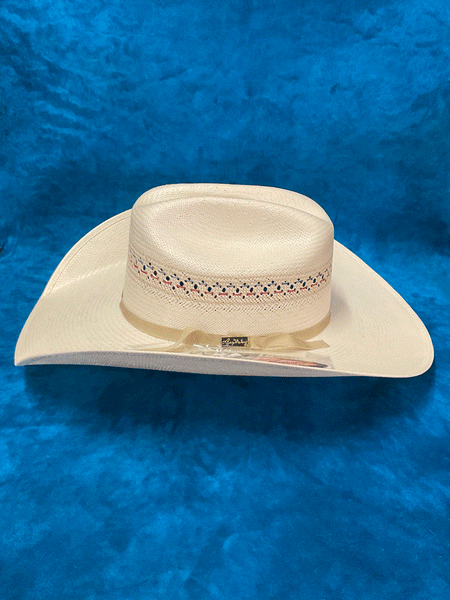 Larry Mahan MSUS42OLDX 10X OLD GLORY Straw Hat Ivory side view. If you need any assistance with this item or the purchase of this item please call us at five six one seven four eight eight eight zero one Monday through Saturday 10:00a.m EST to 8:00 p.m EST